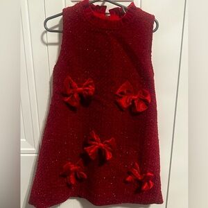Lola and the boys Red sparkle tweed bow dress EUC size 5/6